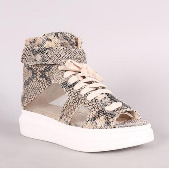 LAST ONE Hightop Snakeskin & Mesh Sneakers - Picture 5 of 6